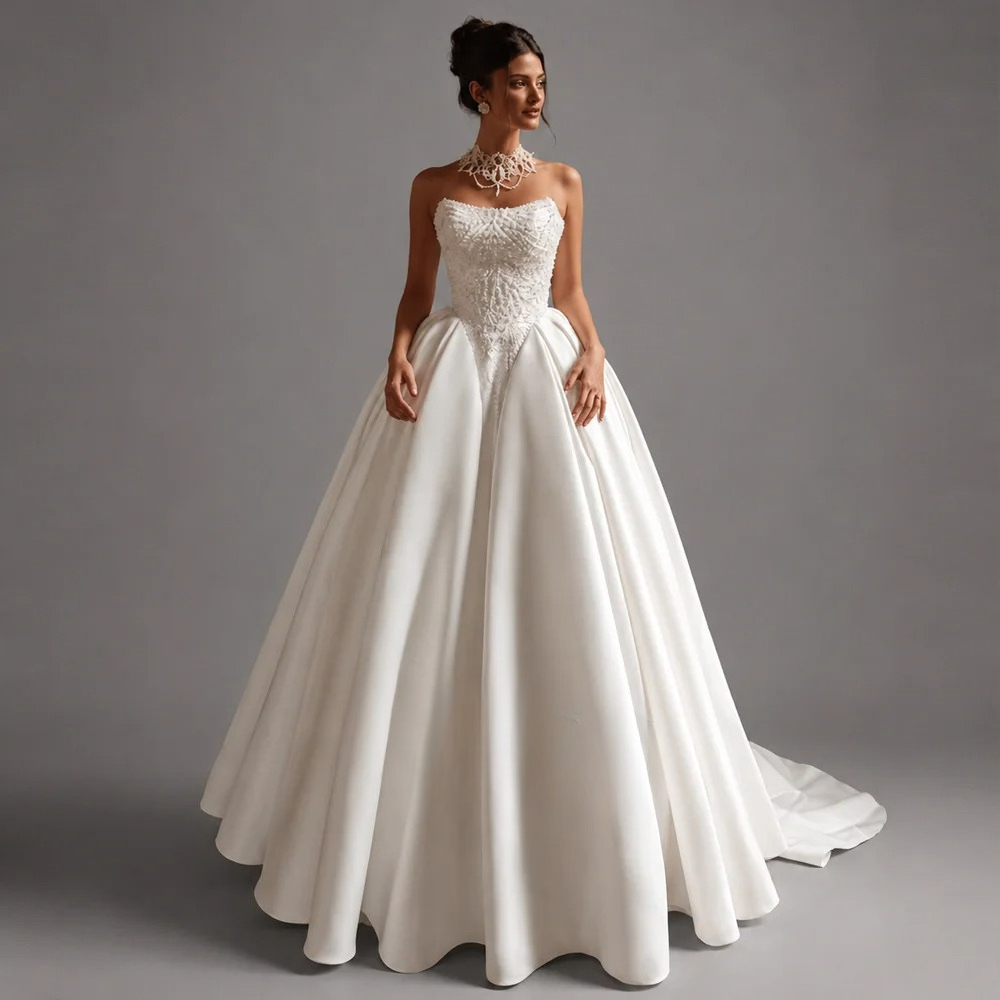 Embroidery Online Design - Maßgeschneidertes elegantes Hochzeitskleid mit Spitze und
