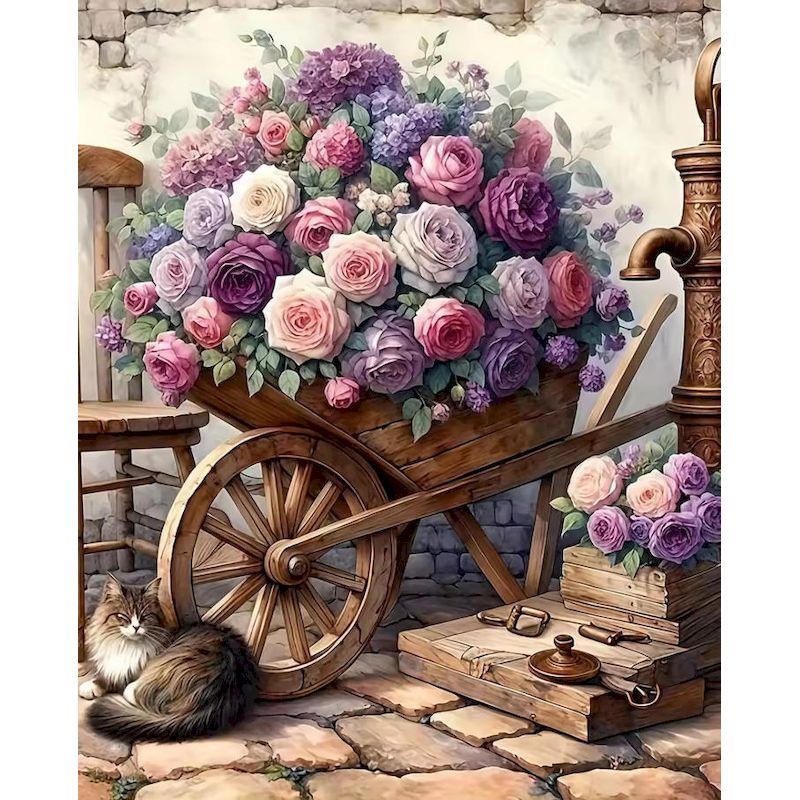 Embroidery Translate - Malen nach Zahlen für Erwachsene: Blumenwagen-Motiv