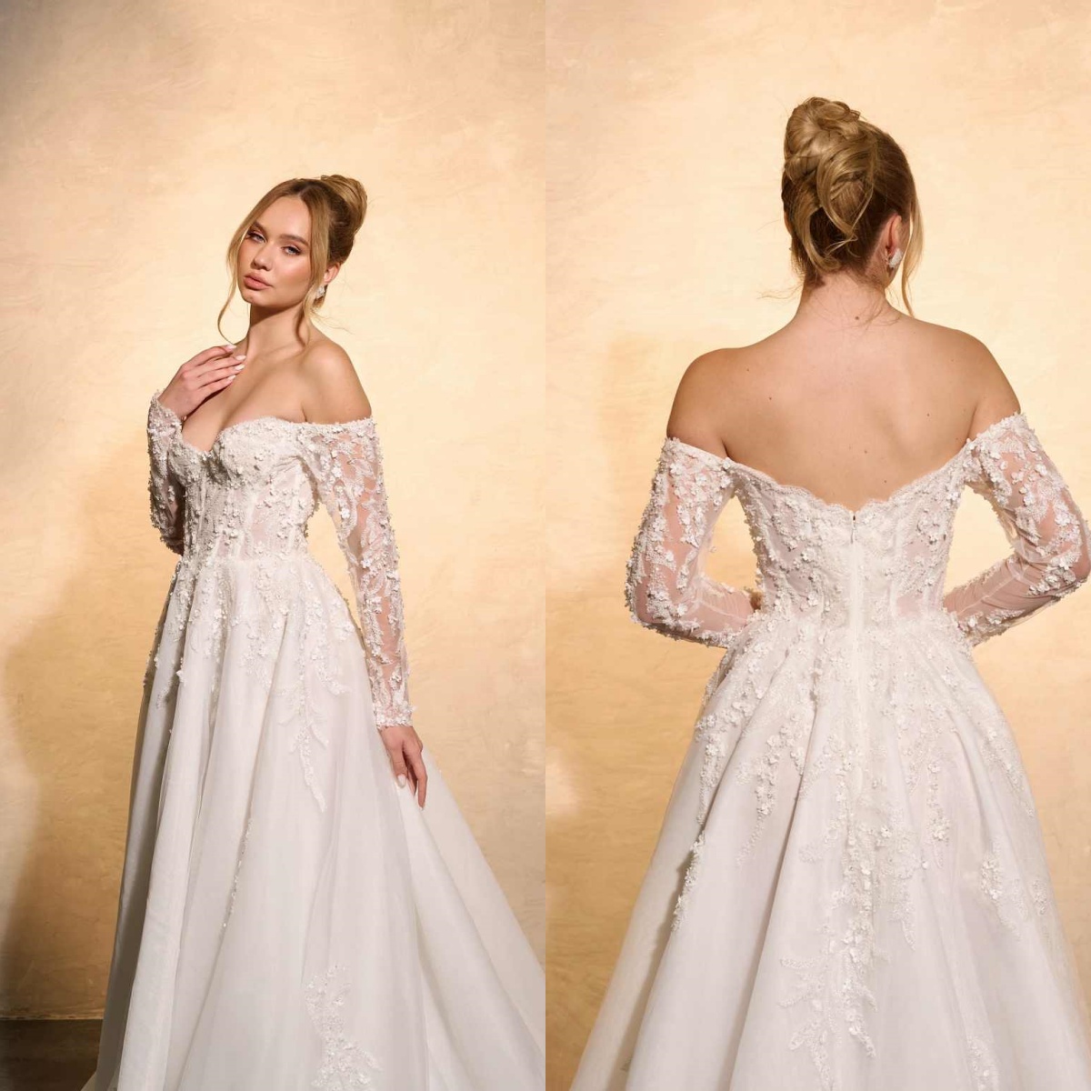 Embroidery Online Design - Elegantes Hochzeitskleid, A-Linie, Spitze, besonderes Design,
