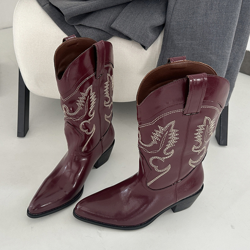Embroidery Ideas - Liyke Designer Weinrot Leder Western Stiefel