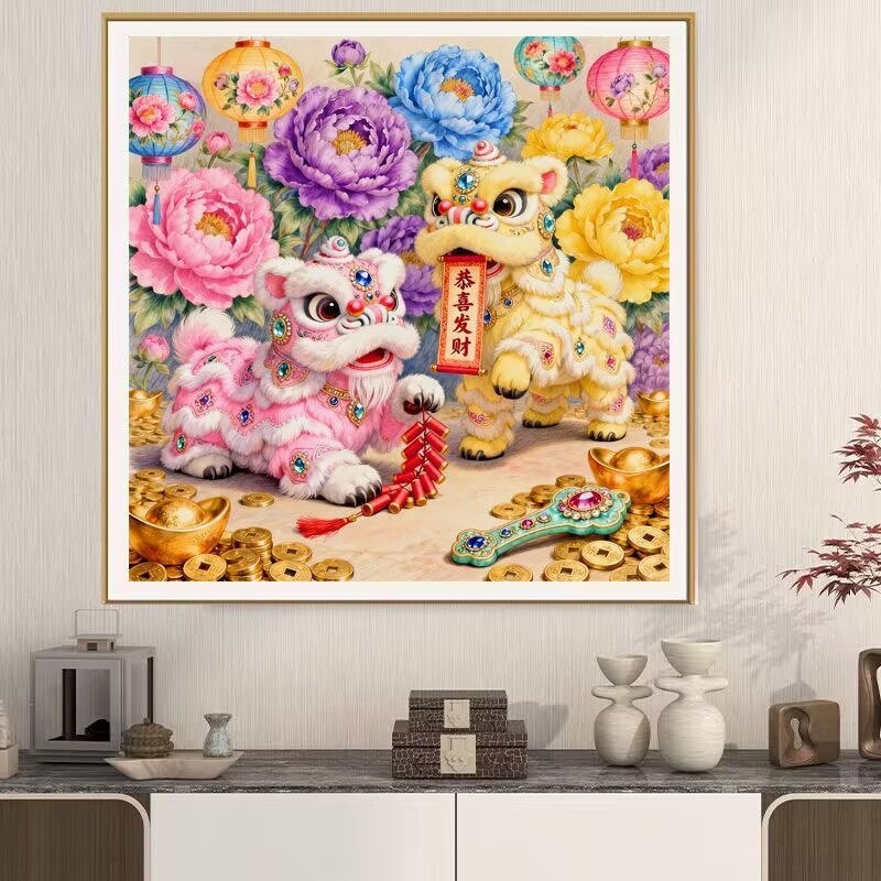 Embroidery Job - 11CT 9CT Löwentanz-Handarbeit, bedruckter Kreuzstich, Sets