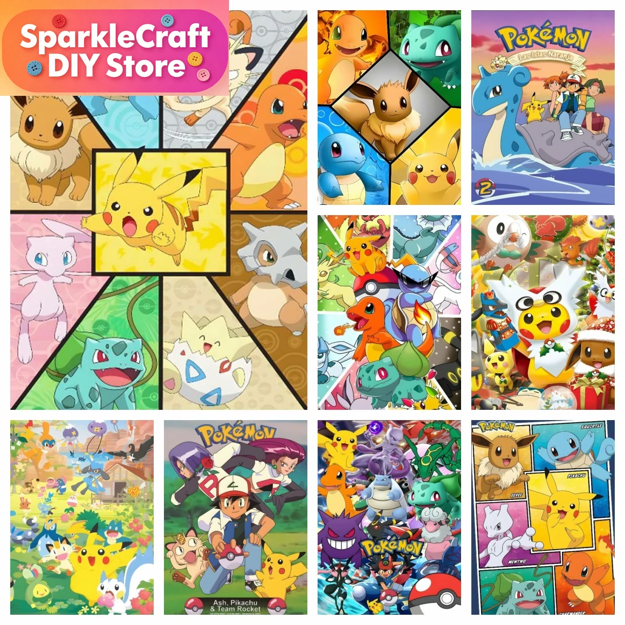 Embroidery Ideas - 1 Stück rahmenloses Cartoon-Pokémon-Anime-Diamantmalerei-Set, Aufkleber, Bastelarbeiten,
