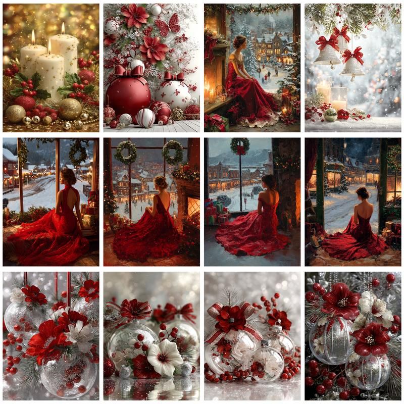 Embroidery Translate - CHENISTORY Malen nach Zahlen, Weihnachtskerzen-Sets, DIY