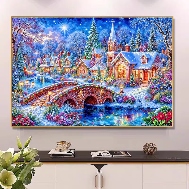 9ct 100x75cm Winter Kirchen-St – Embroidery Job Bewertung und Preis